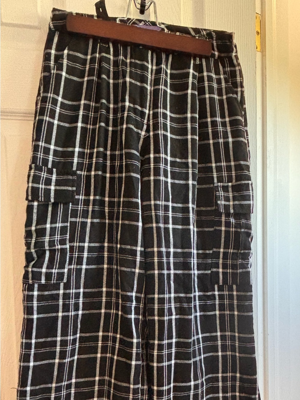Kids Black Plaid Cargo Lounge Pants